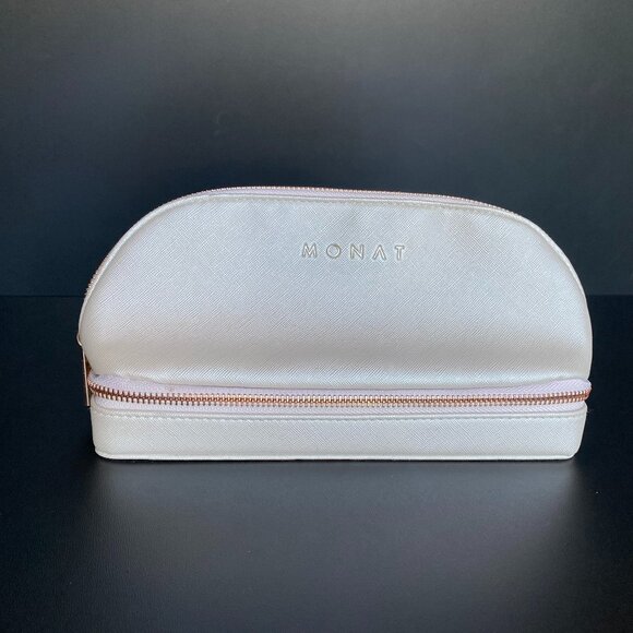 Monat Monat Cosmetic Bag with Travel Jewelry Case Makeup Mirror Pearl Color - Picture 1 of 10